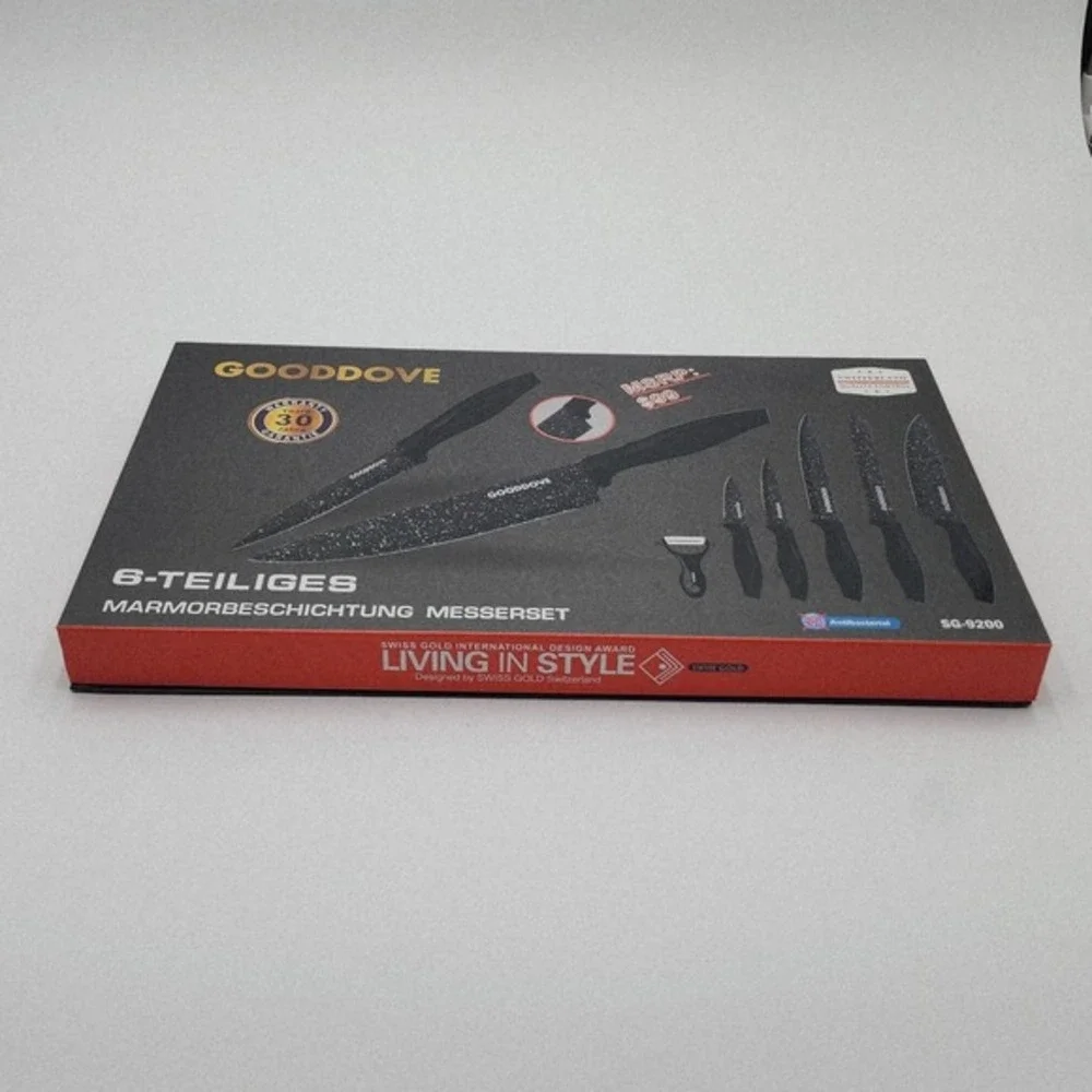 Gooddove SG-9200 Kitchen Knife Set Black 6 Piece Antibacterial‎ Swiss Gold New